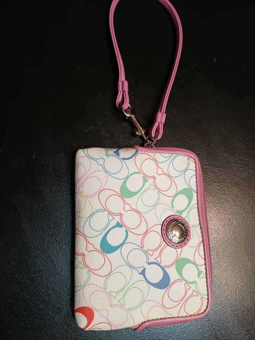 Coach Multicolor Signature C Logo Wristlet with Pink Trim